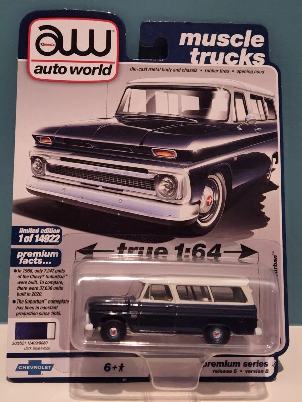 Auto World 1966 Chevy Suburban Dark Blue White Premium 2021 Release 5B 1:64 Diecast Cheap