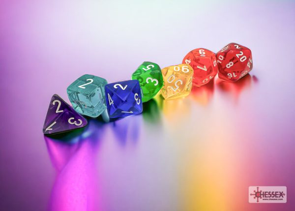 Chessex Prism Translucent GM & Beginner Player Polyhedral 7-Die Set Supply