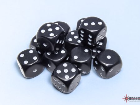 Chessex Opaque Black white 16mm d6 Dice Block (12 dice) For Sale