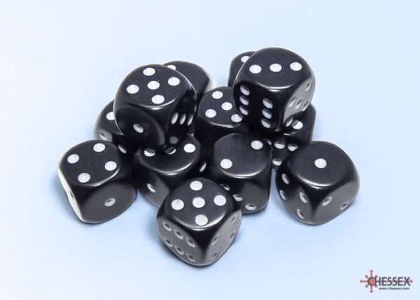 Chessex Opaque Black white 16mm d6 Dice Block (12 dice) For Sale