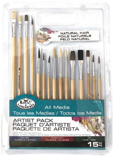 ROYAL & LANGNICKEL Assorted All Media Taklon Beginner Art & Craft Brushes 15pc Value Pack Online Hot Sale