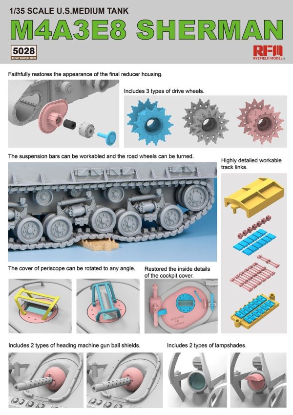 RFM M4A3E8 SHERMAN w  Workable Track Links - 1 35 Scale Model Kit For Sale
