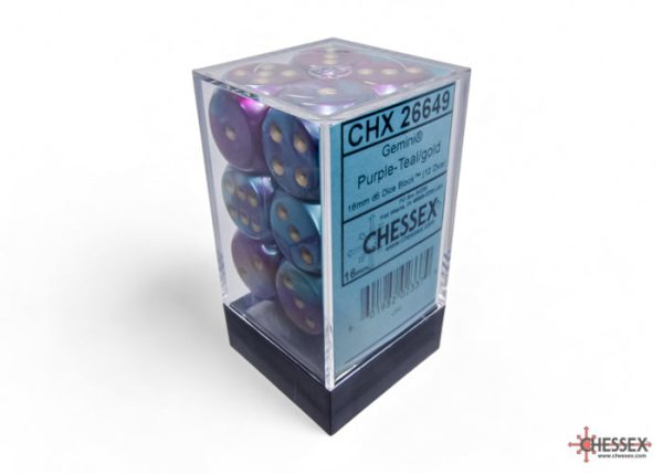 Chessex Gemini Purple-Teal gold 16mm d6 Dice Block (12 dice) Online