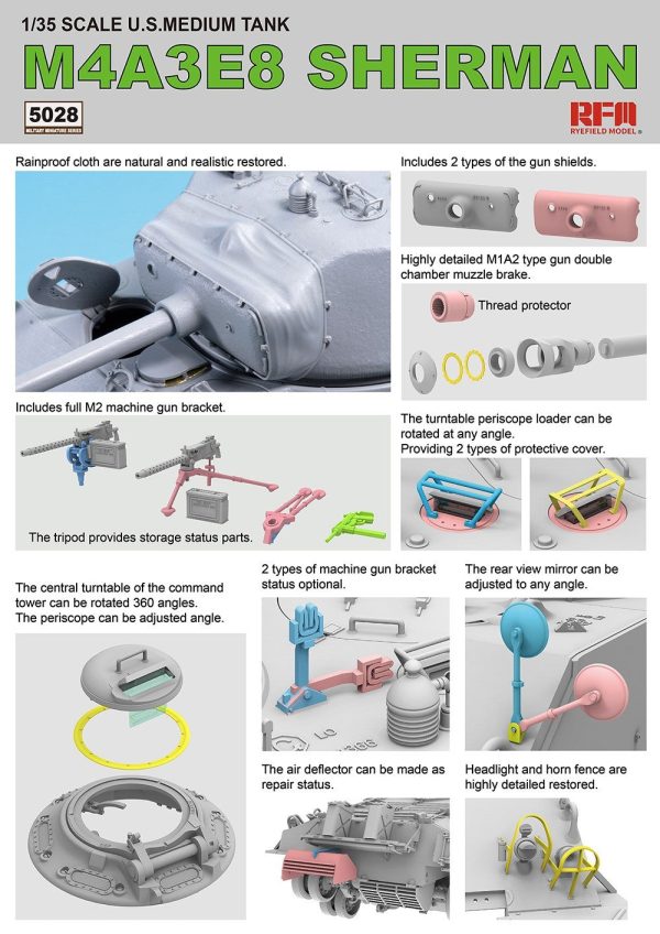 RFM M4A3E8 SHERMAN w  Workable Track Links - 1 35 Scale Model Kit For Sale