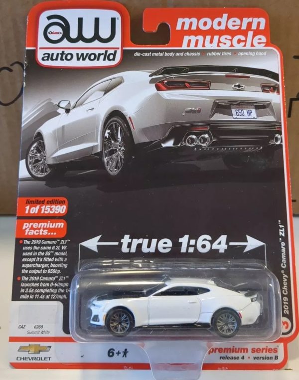 Auto World 2019 Chevy Camaro ZL1 Summit White Premium 2021 Release 4B 1:64 Diecast Sale