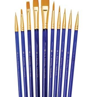 ROYAL & LANGNICKEL Assorted Acrylic Gold Taklon Brushes 10pc Value Pack Online Sale