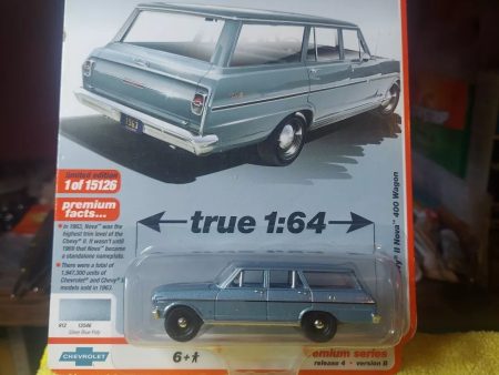 Auto World 1963 Chevy II Nova 400 Wagon Silver Blue Poly Premium 2021 Release 4B 1:64 Diecast Online now