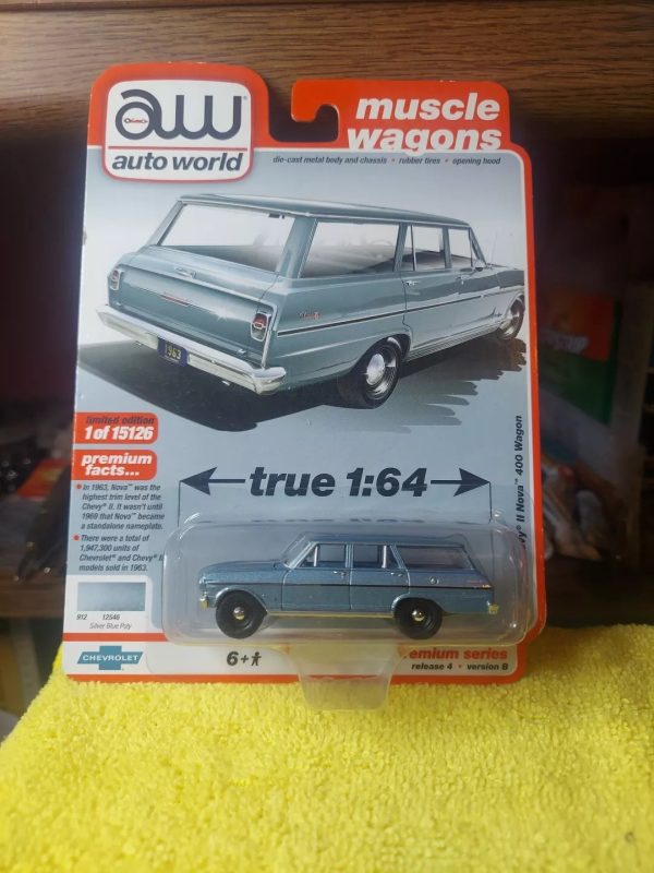 Auto World 1963 Chevy II Nova 400 Wagon Silver Blue Poly Premium 2021 Release 4B 1:64 Diecast Online now