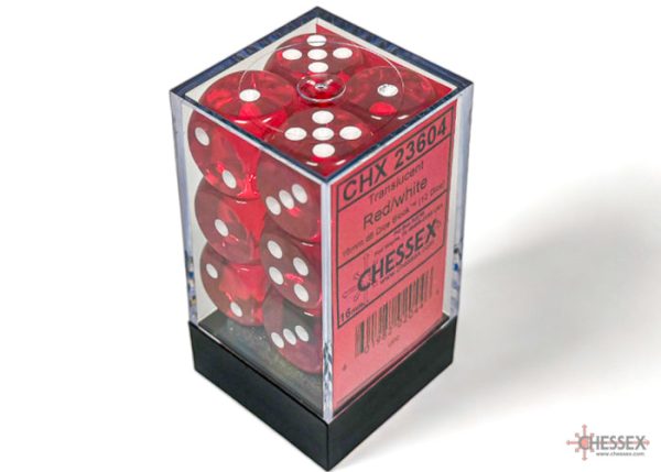 Chessex Translucent Red white 16mm d6 Dice Block (12 dice) Cheap