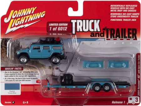 Johnny Lightning 2004 Hummer with Car Hauler Trailer 2021 Release 1B - 1:64 Diecast Fashion