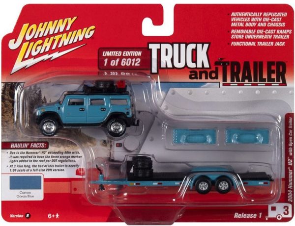 Johnny Lightning 2004 Hummer with Car Hauler Trailer 2021 Release 1B - 1:64 Diecast Fashion