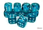 Chessex Translucent Teal white 16mm d6 Dice Block (12 dice) on Sale