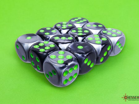 Chessex Gemini Black-Grey green 16mm d6 Dice Block (12 dice) Cheap