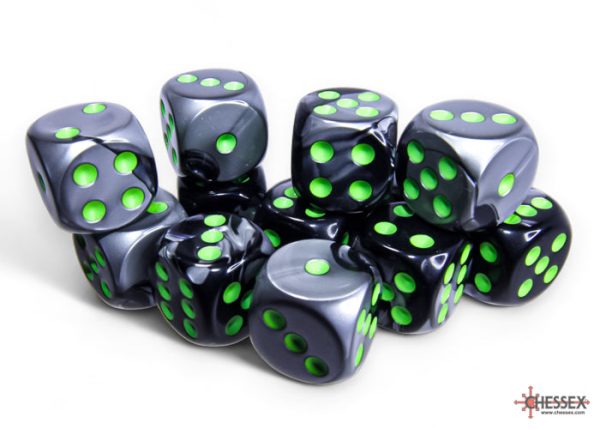 Chessex Gemini Black-Grey green 16mm d6 Dice Block (12 dice) Cheap