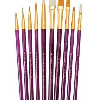 ROYAL & LANGNICKEL Assorted All Media Gold Taklon Bristle Brushes 10pc Value Pack For Discount