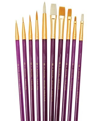 ROYAL & LANGNICKEL Assorted All Media Gold Taklon Bristle Brushes 10pc Value Pack For Discount