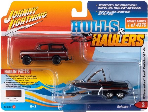 Johnny Lightning Hulls and Haulers 1979 Scout II with Boat and Trailer 2021 Release 1A - 1:64 Diecast Online