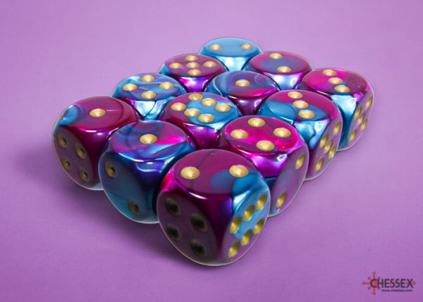 Chessex Gemini Purple-Teal gold 16mm d6 Dice Block (12 dice) Online