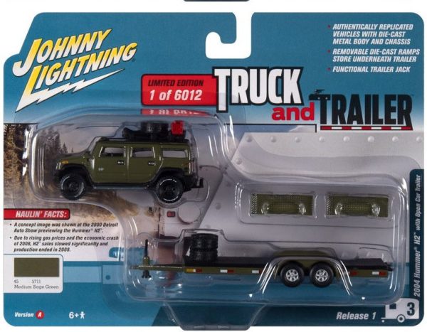 Johnny Lightning 2004 Hummer with Car Hauler Trailer 2021 Release 1A - 1:64 Diecast For Cheap