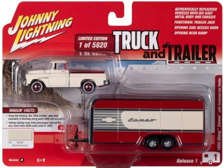 Johnny Lightning 1955 Chevy Cameo with Trailer 2021 Release 1B - 1:64 Diecast Supply